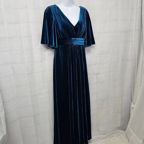 Blue Velour Maxi Dress Romantic Goth Formal Fairy Coquette 4 - Picture 5 of 14